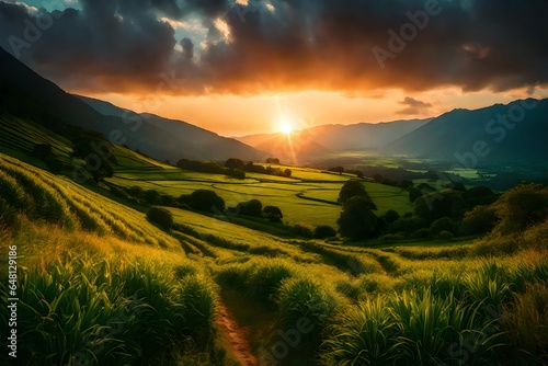 sunset over the mountains 4k HD quality photo.  © Robina