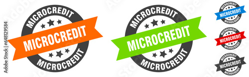 microcredit stamp. microcredit round ribbon sticker. tag photo
