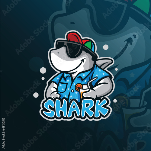 Shark mascot logo design vector with modern illustration concept style for badge, emblem and t shirt printing. Smart shark illustration.