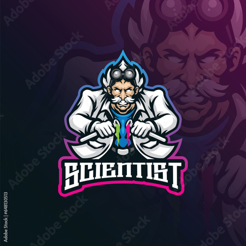 Scientist mascot logo design vector with modern illustration concept style for badge, emblem and t shirt printing. Smart scientist illustration.