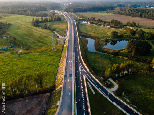 Kekava Bypass highway intersection in Latvia. Transportation and communications concept. Road Riga – Bauska and a part of the international road E67 Via Baltica