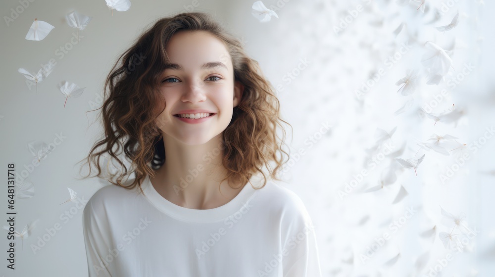 Close up portrait of smiling young woman in the park. Generative Ai. Close up portrait of smiling young woman in the park. Generative Ai.
