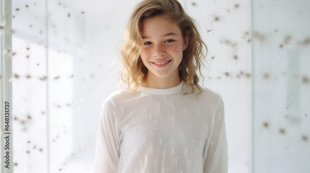 Close up portrait of smiling young woman in the park. Generative Ai.