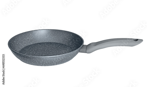 Grey fry pan, skillet, clipping path. Frying pan with a non-stick coating isolated on transparent background. Empty Frying pan photo