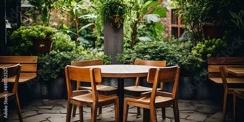 table and chairs in the garden  Restaurant in Nature s Embrace
