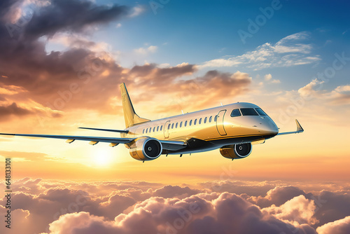 Luxury business jet plane airplane private jet during flight fast