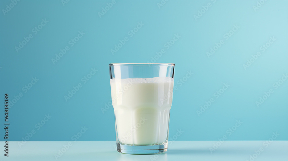 glass of milk on soft blue background glass of milk on soft blue background