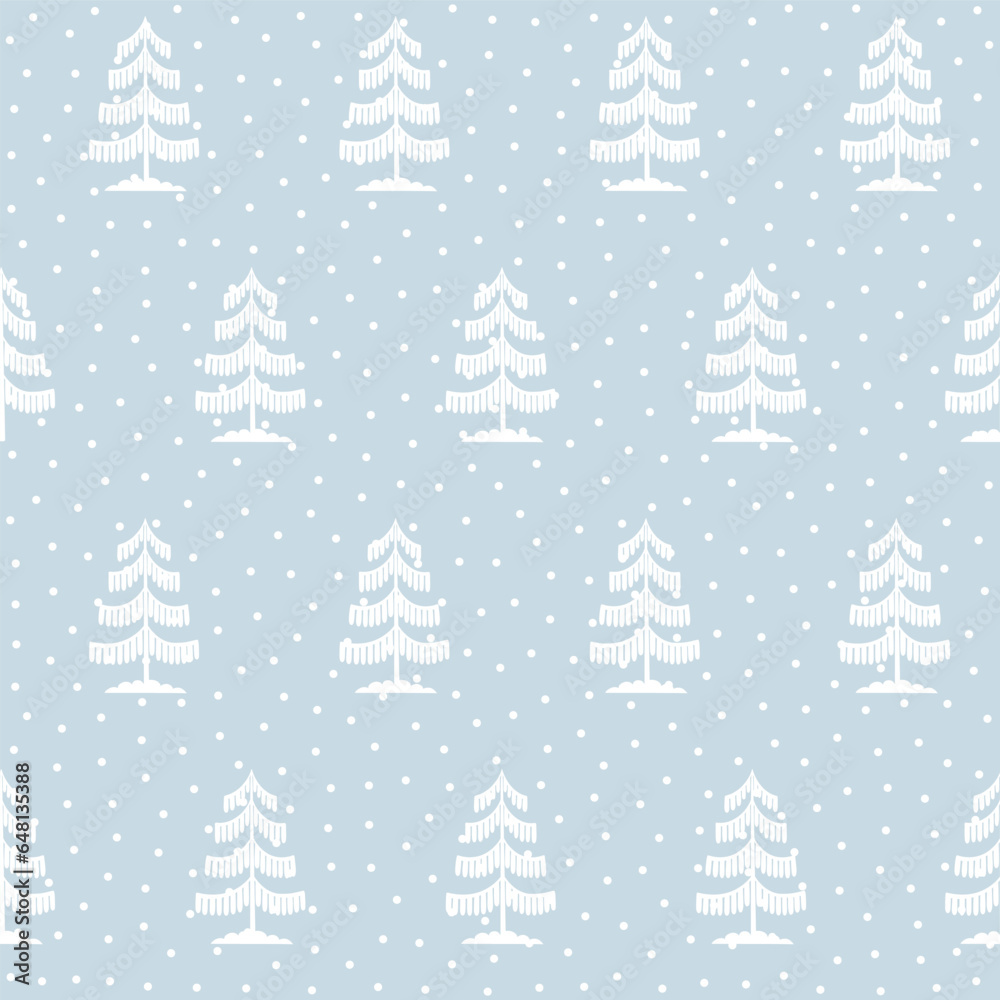 Christmas tree seamless pattern. Winter forest in snow Noel print, New year holidays decoration, blue background with fir tree, wallpaper, wrapping paper design, decor, gift wrap. Christmas tree seamless pattern. Winter forest in snow Noel print, New year holidays decoration, blue background with fir tree, wallpaper, wrapping paper design, decor, gift wrap.