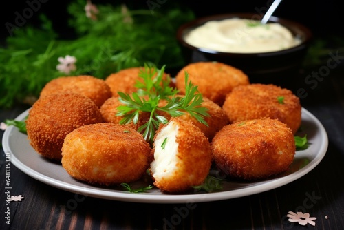 Delicious croquettes with chicken and cheese - a perfect appetizer for any event. Generative AI