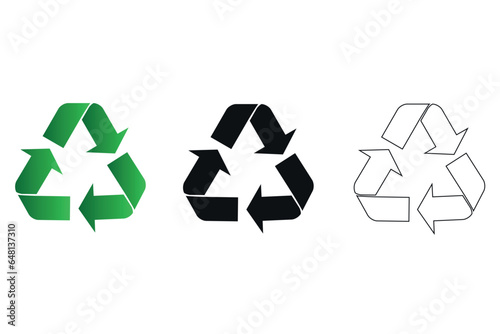 Recycling vector symbols set. Green recycling sign on a white background.Reuse, renew, recycle materials. Vector illustration in flat style.