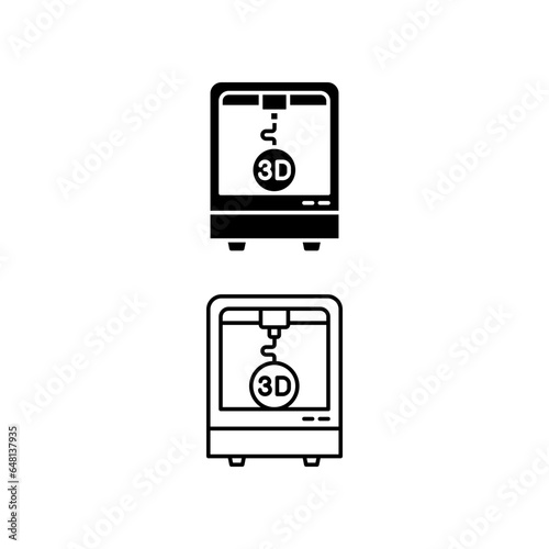 3d printing icon, Three print, printer, manufacturing New Product Development, future technology symbol. Modern line and solid style. vector illustration design on white background.