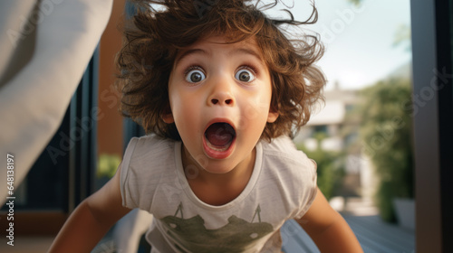 portrait of a child surprised and excited face expression