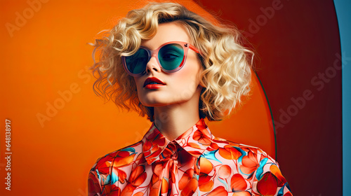 Fashionable Woman, Orange and red autum background