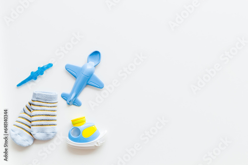 Baby boy shower gender party accessories, toys and socks