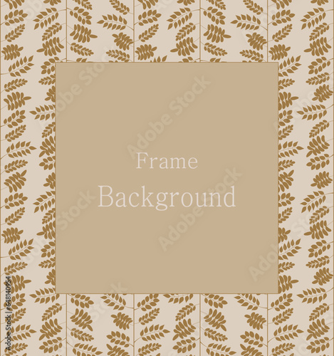 Square frame with golden twigs in Victorian style, autumn background with golden leaves.
