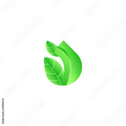 ILLUSTRATION ABSTRACT WATER DROP WITH LEAF GREEN GRADIENT COLOR LOGO ICON SIMPLE DESIGN VECTOR