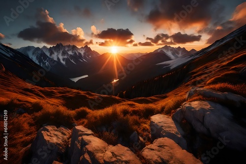 sunset over the mountains 4k HD quality photo. 