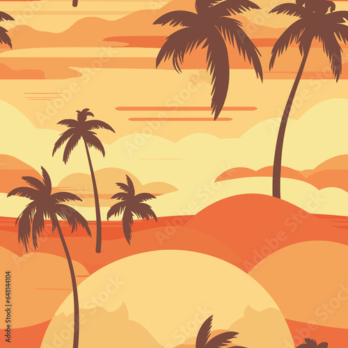 Varied Pattern of Palm Trees and Leaves. Generative AI illustration.