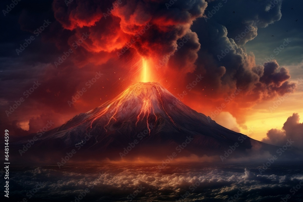 Volcán soltando fuego y magma - obrazy, fototapety, plakaty 