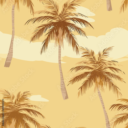 Varied Pattern of Palm Trees and Leaves. Generative AI illustration. © MDQDigital