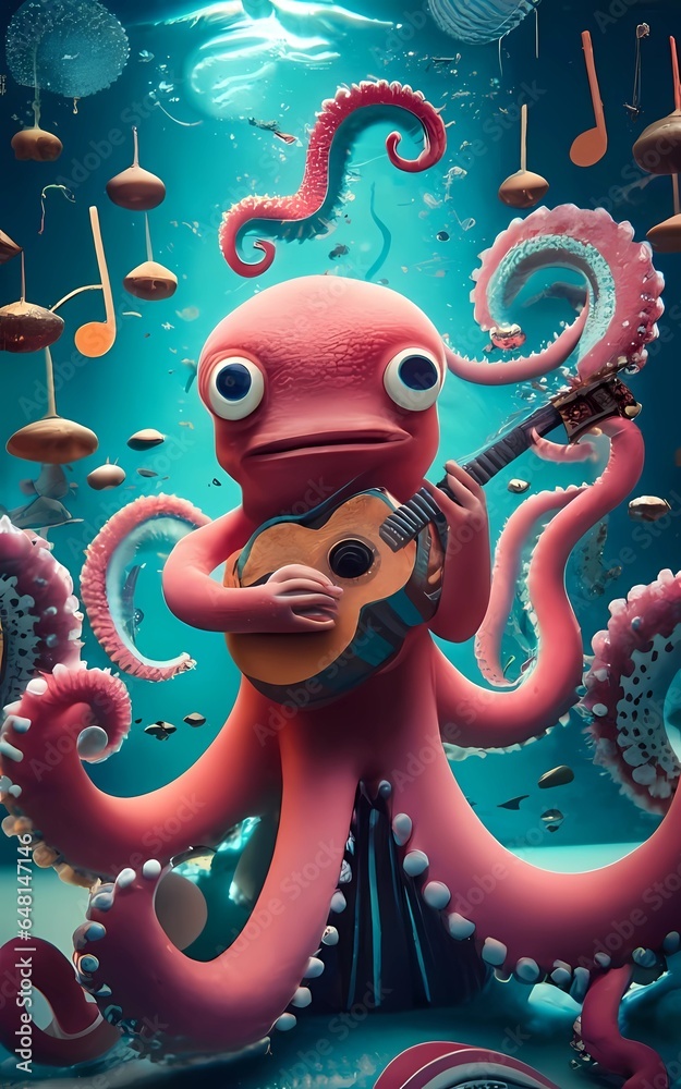 Obraz premium Octopus Jam Session Underwater
