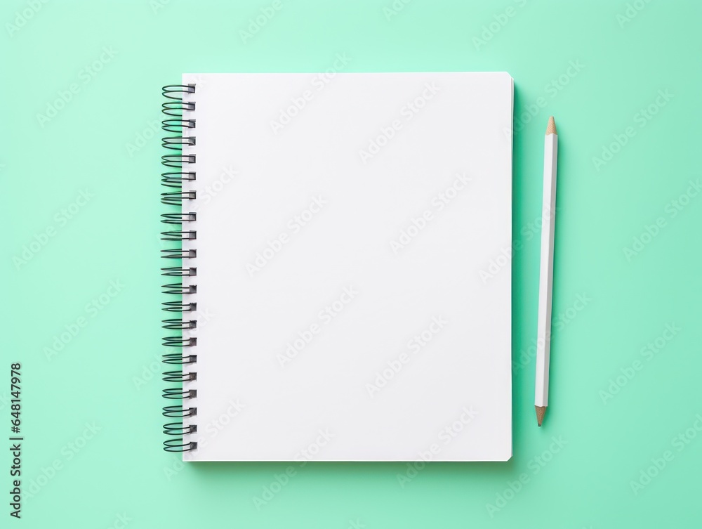 Top view of open spiral blank notebook on wood desk background. Generative Ai. Top view of open spiral blank notebook on wood desk background. Generative Ai.