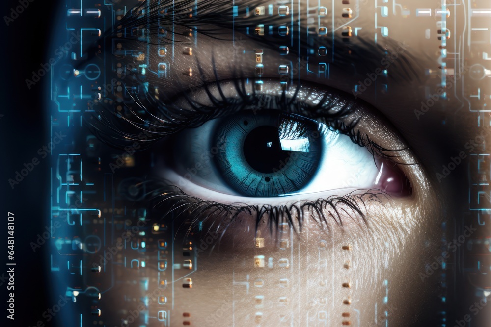 Close up of woman eye in process of scanning. Close up of woman eye in process of scanning.