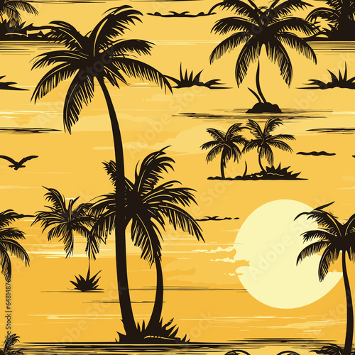Varied Pattern of Palm Trees and Leaves. Generative AI illustration.