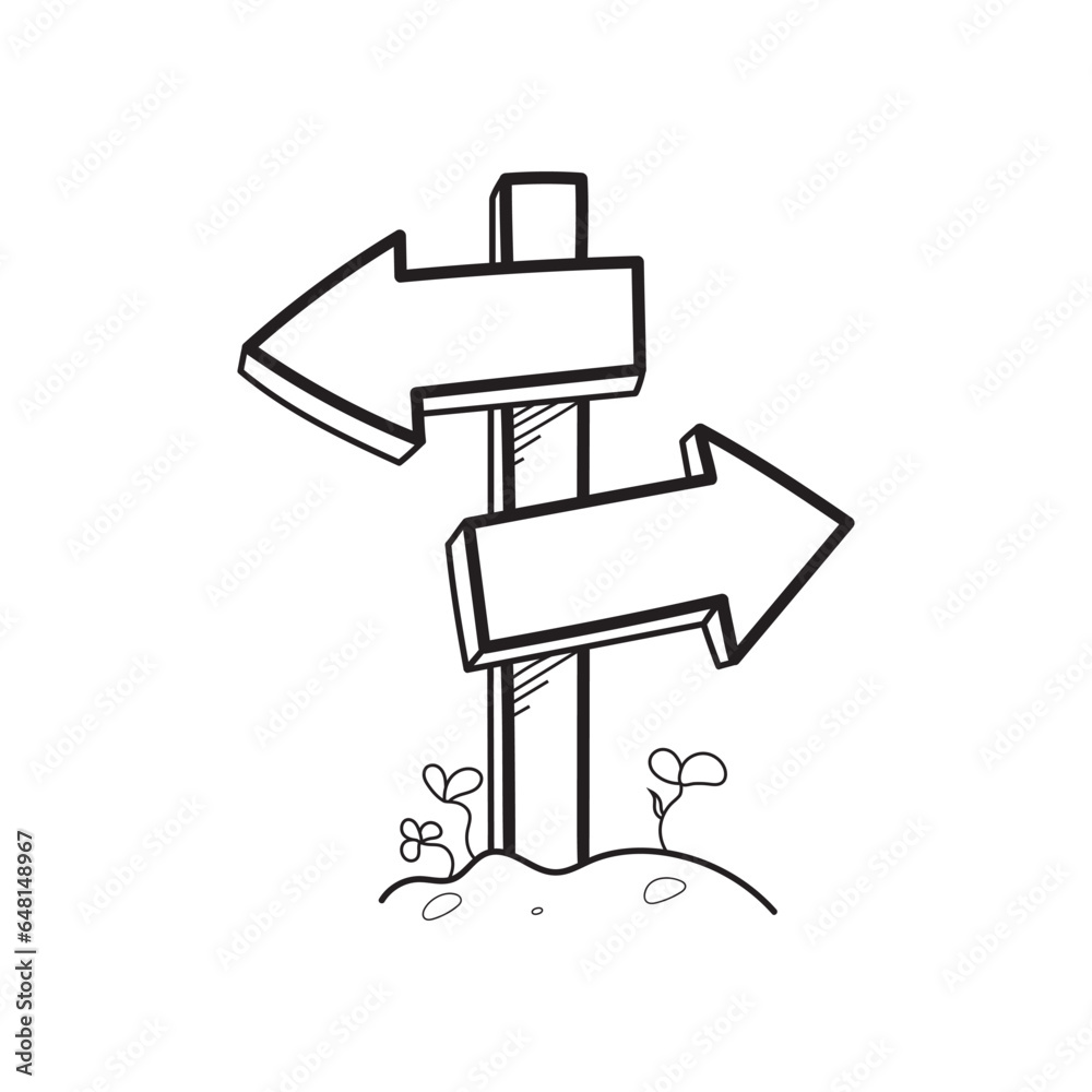 Road sign icon. Hand drawn doodle style. Choosing the right route. vector illustration.
Road sign icon. Hand drawn doodle style. Choosing the right route. vector illustration.