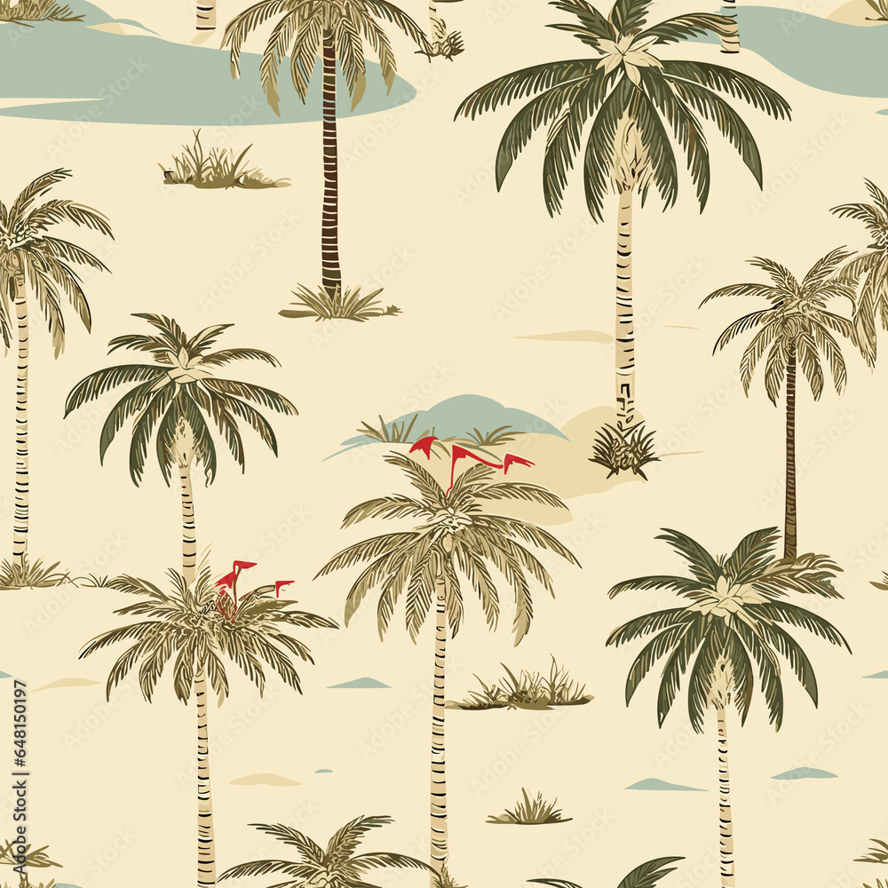 Varied Pattern of Palm Trees and Leaves. Generative AI illustration.