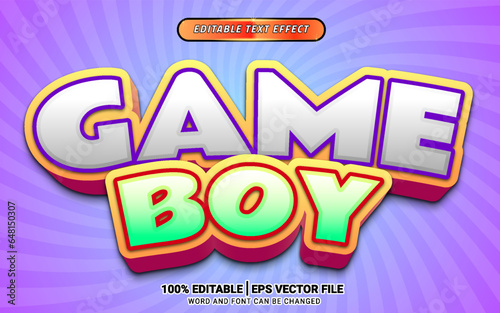 Game boy 3d fun kids vector text effect template design
