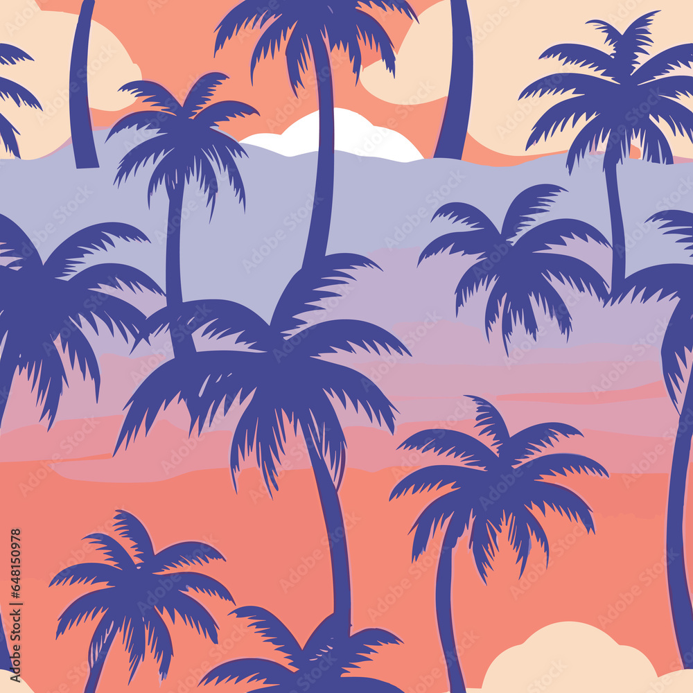 Varied Pattern of Palm Trees and Leaves. Generative AI illustration.