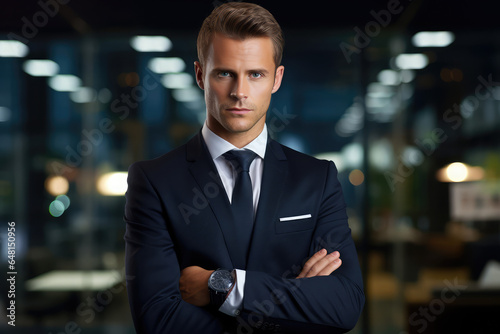 portrait of a male CEO or chief executive officer, office background