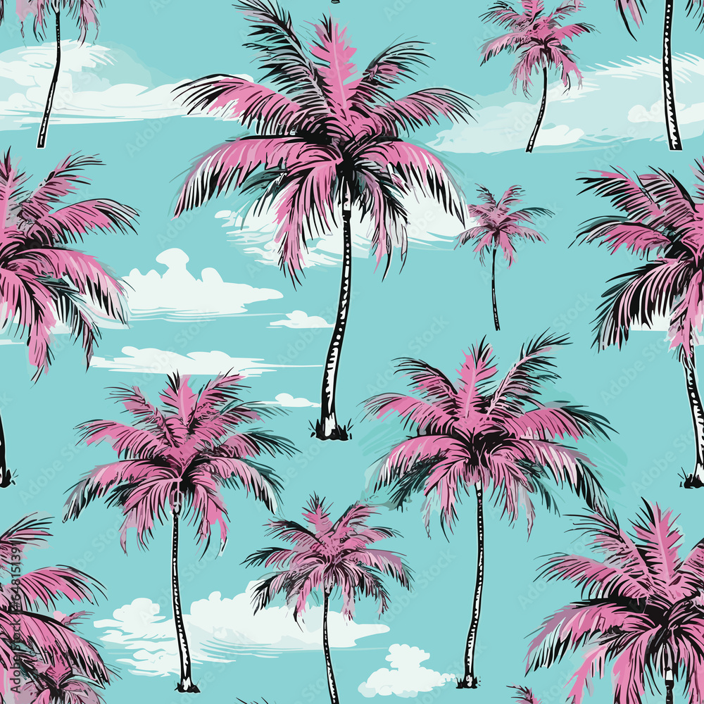 Fototapeta premium Varied Pattern of Palm Trees and Leaves. Generative AI illustration.