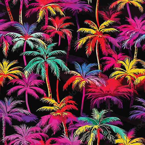 Varied Pattern of Palm Trees and Leaves. Generative AI illustration.