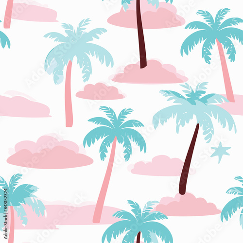 Varied Pattern of Palm Trees and Leaves. Generative AI illustration.