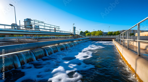 Industrial wastewater treatment plant purifying water before it is discharged.