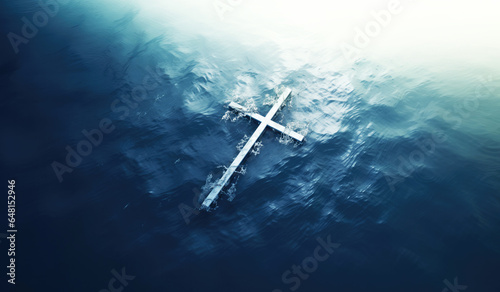 Obraz na plátne Cross in water. Christian cross underwater.