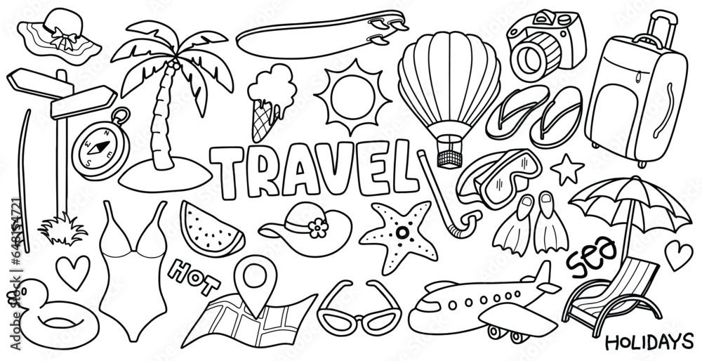 © dwi - Hand drawn travel doodle set.