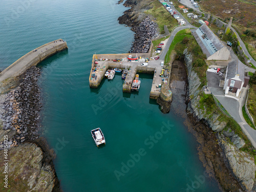 Aerial view of the harbor entrance at Amlwch on the island of Anglesey in north Wales in the United Kingdom. photo