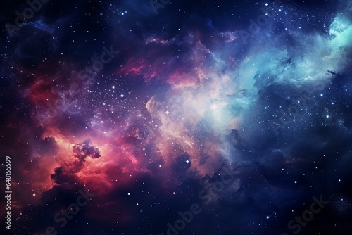 Starry, vibrant galaxy with nebula clouds. Outer space astronomy showcasing interstellar celestial view. Generative AI