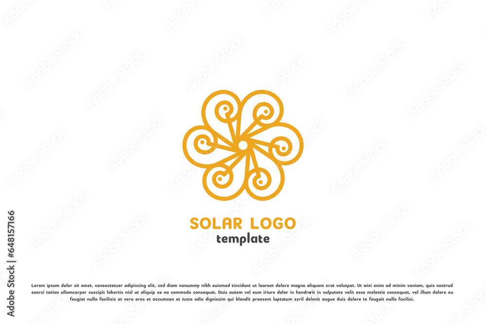 Floral sun logo design illustration. Flat silhouette solar sun floral natural resources nature environment science. Concept template flat simple modern abstract geometric bold feminine masculine.