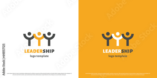 Work Leadership logo design illustration. Flat silhouettes people leader worker staff supervisor manager business cooperation together. Simple modern concept subtle quiet geometric pattern minimalist.