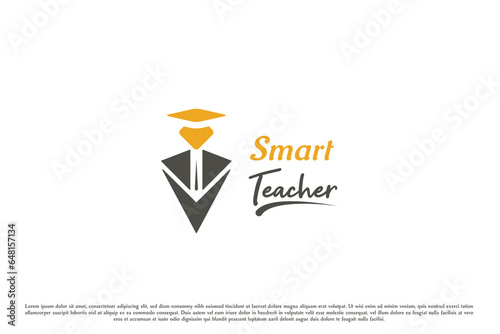 Education teacher college logo design illustration. Simple flat silhouettes of people working profession school lecturer teacher gown academy. Concept smart template simple modern subtle quiet mature.