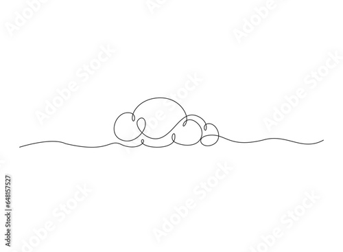 Continuous one line drawing of simple cloud. Clouds outline vector. Editable stroke.