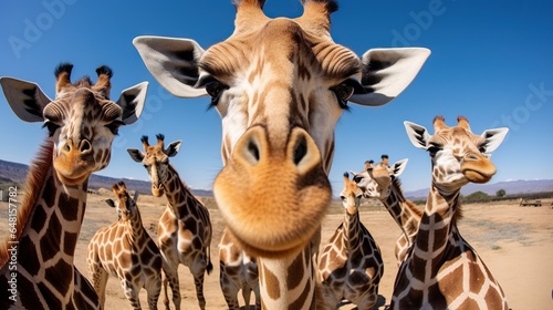  a herd of giraffe standing next to each other. generative ai