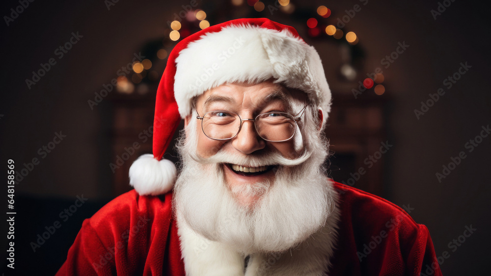 Naklejka premium Santa Claus snaps a selfie in a gorgeously adorned Christmas apartment, spreading holiday cheer