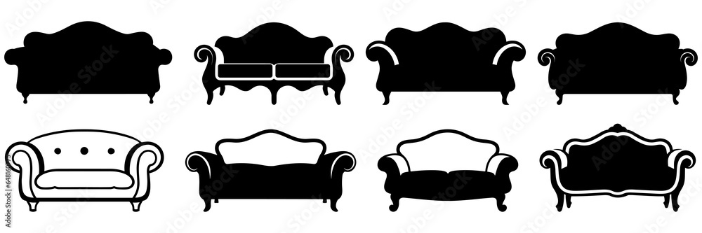 Couch sofa furniture silhouettes set, large pack of vector silhouette design, isolated white background Couch sofa furniture silhouettes set, large pack of vector silhouette design, isolated white background