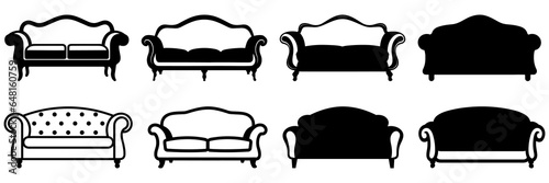 Couch sofa furniture silhouettes set, large pack of vector silhouette design, isolated white background