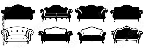 Couch sofa furniture silhouettes set, large pack of vector silhouette design, isolated white background